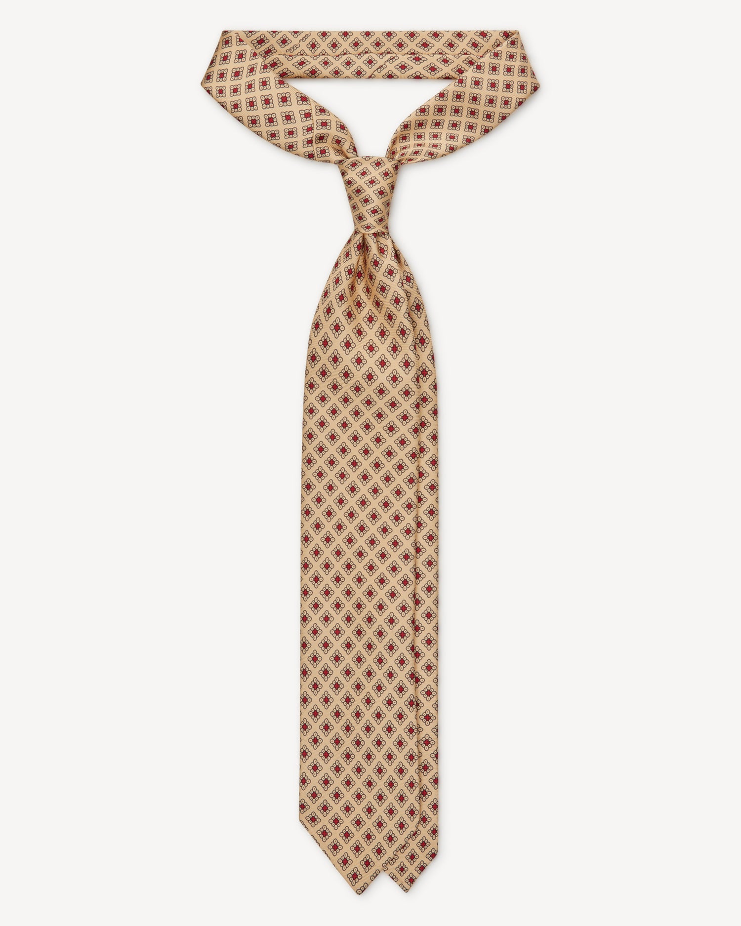 Viola Milano Diamond Pattern 3-Fold Handprinted Untipped Silk Tie / Yellow