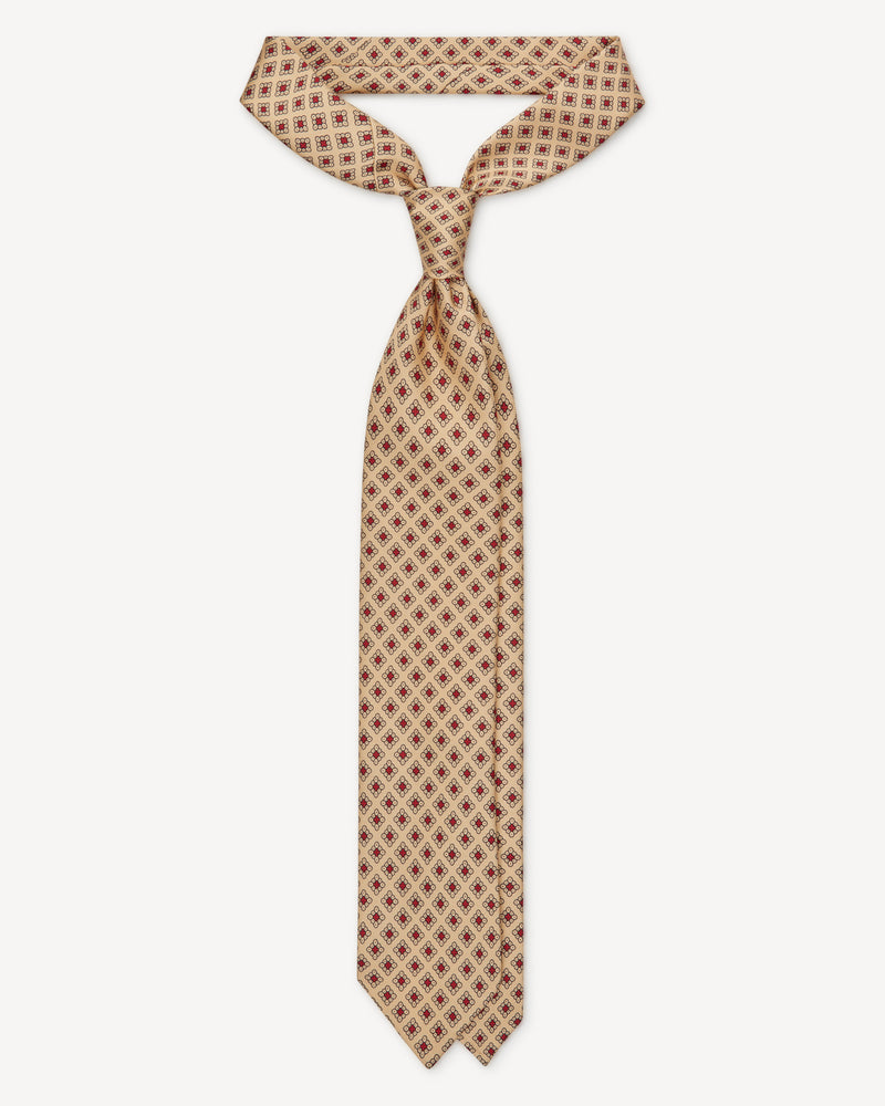 Viola Milano Diamond Pattern 3-Fold Handprinted Untipped Silk Tie / Yellow