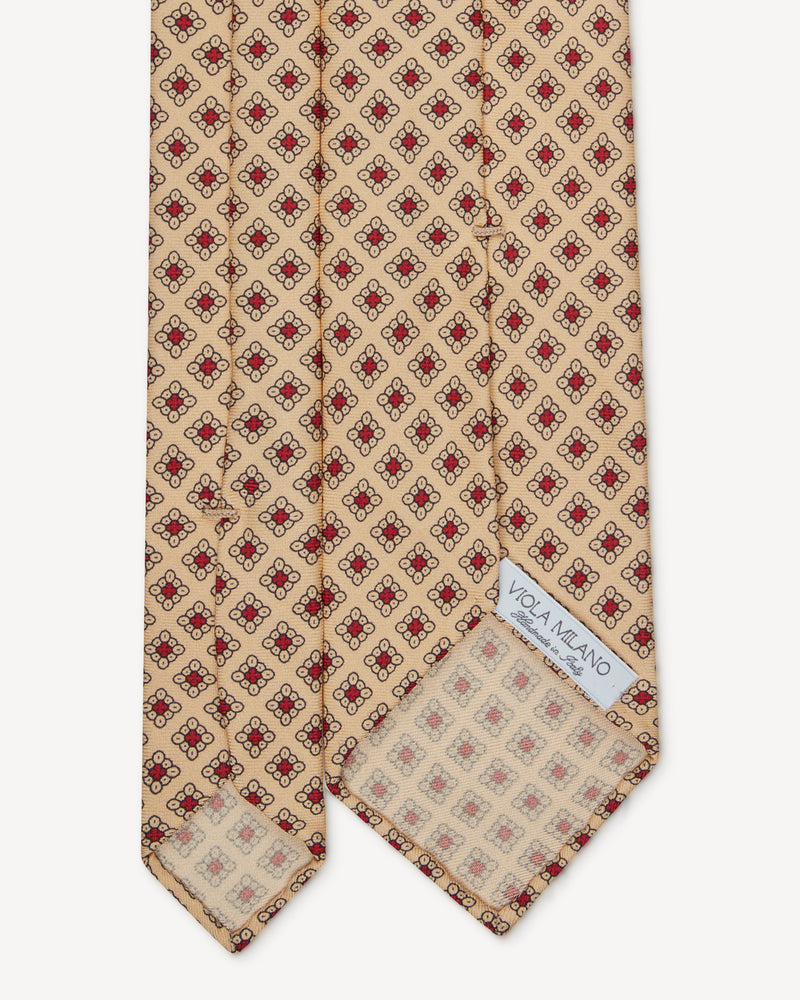 Viola Milano Diamond Pattern 3-Fold Handprinted Untipped Silk Tie / Yellow