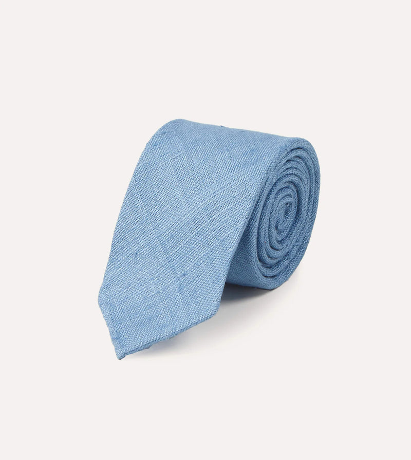 Drake's Hand Rolled Silk Tussah Tie / Sky Blue