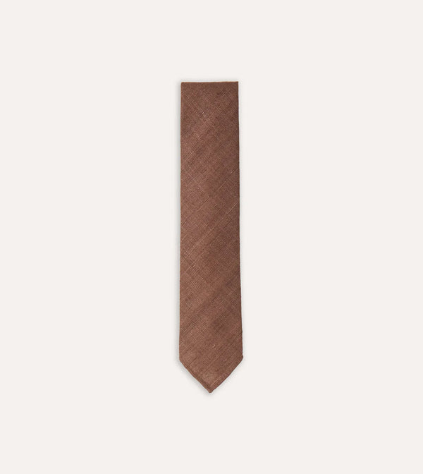 Drake's Hand Rolled Silk Tussah Tie / Coffee