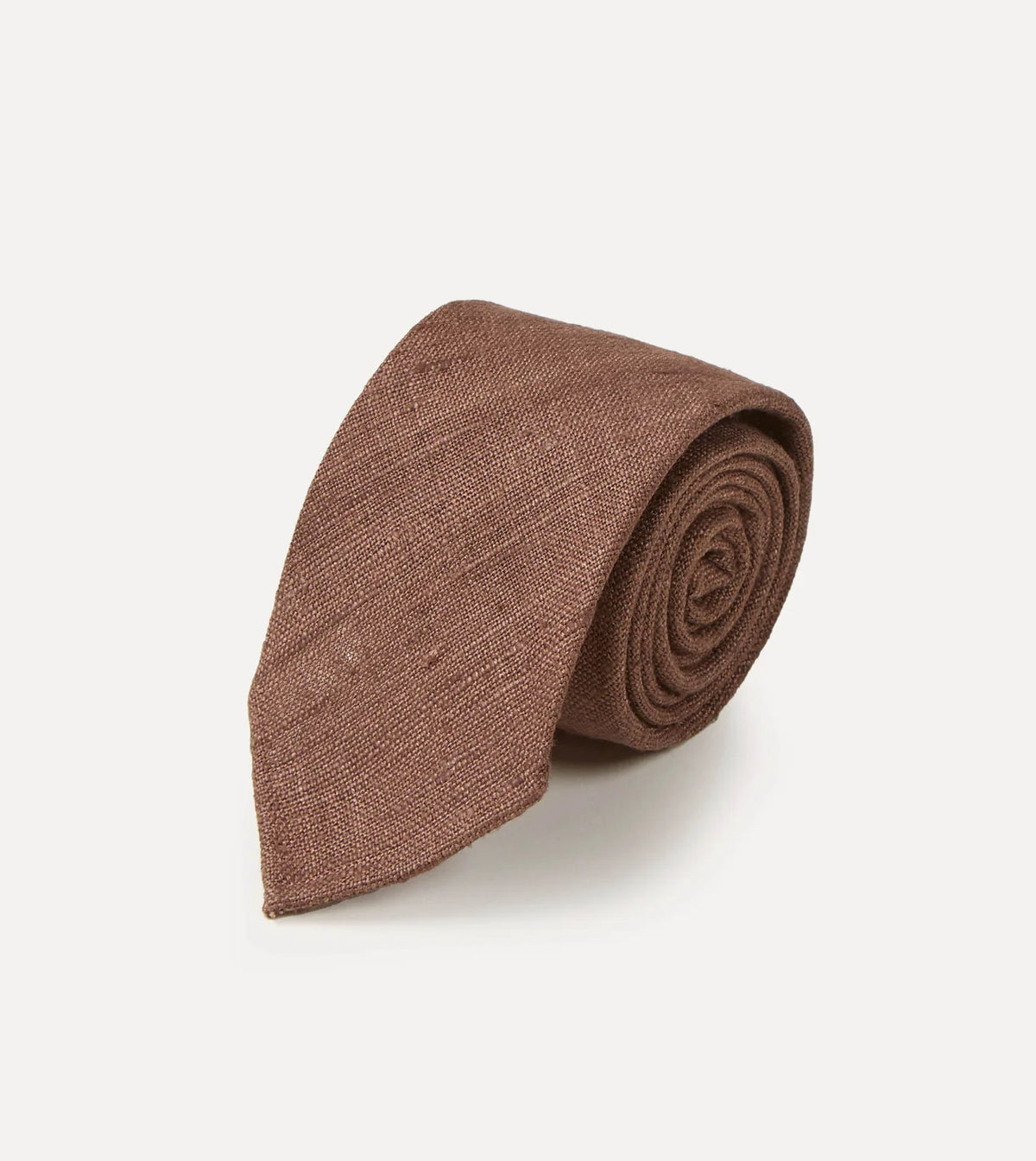 Drake's Hand Rolled Silk Tussah Tie / Coffee