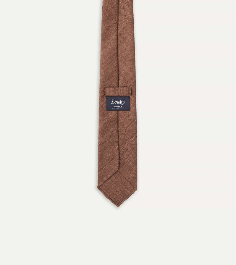 Drake's Hand Rolled Silk Tussah Tie / Coffee