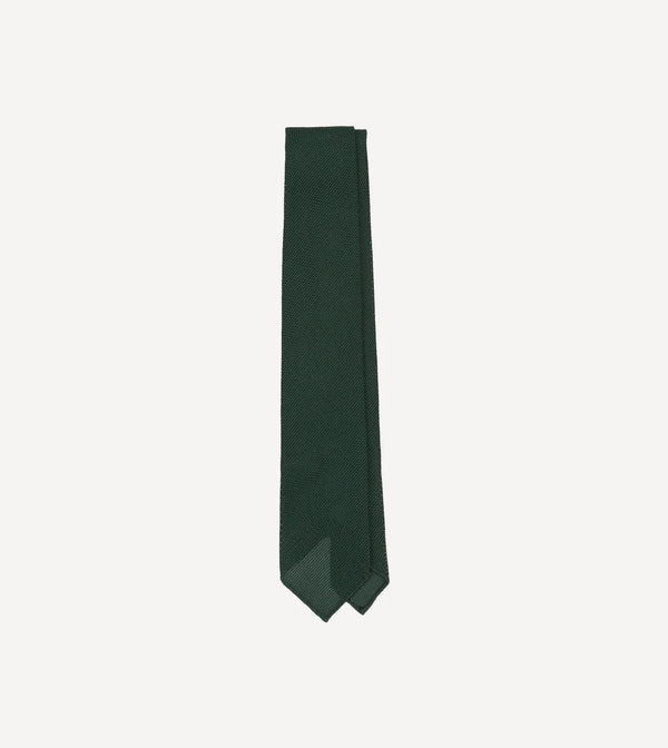 Drake's Fine Woven Grenadine Handrolled Tie / Forest Green