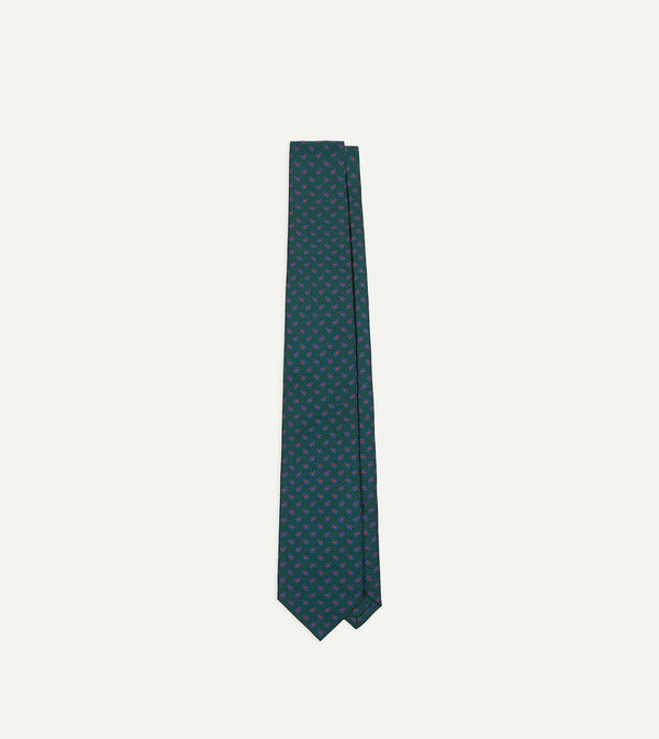 Drake's Twill M. Mini Paisley Leaf Pattern Tie / Green