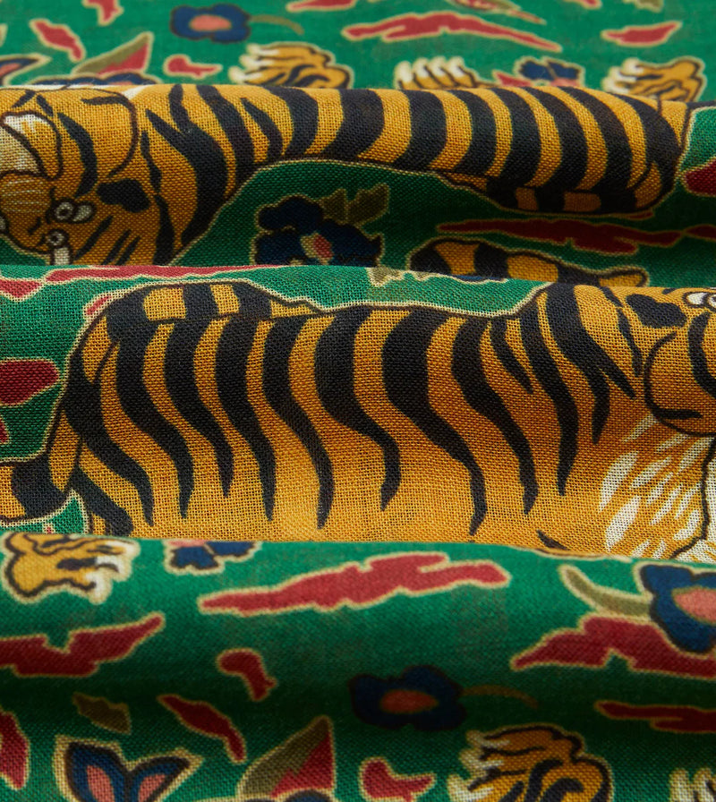 Drake's Wool & Silk Tiger Print Scarf / Green