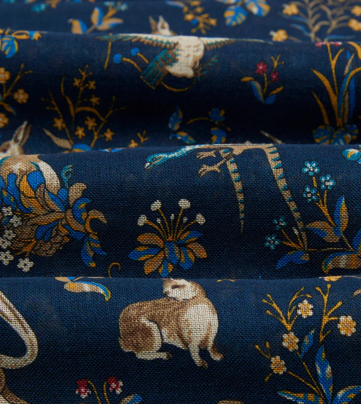 Drake's Unicorn Print Wool Silk Scarf / Navy