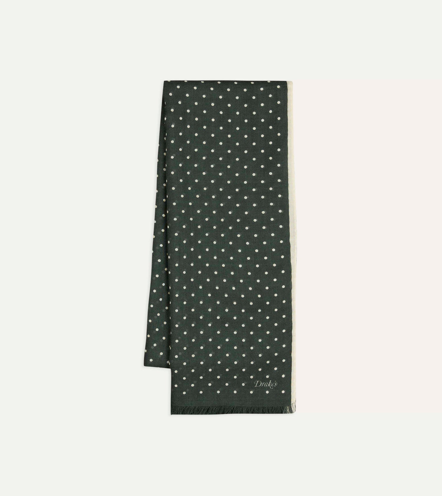 Drake's Polka Dot Shoestring Wool-Silk Scarf / Olive