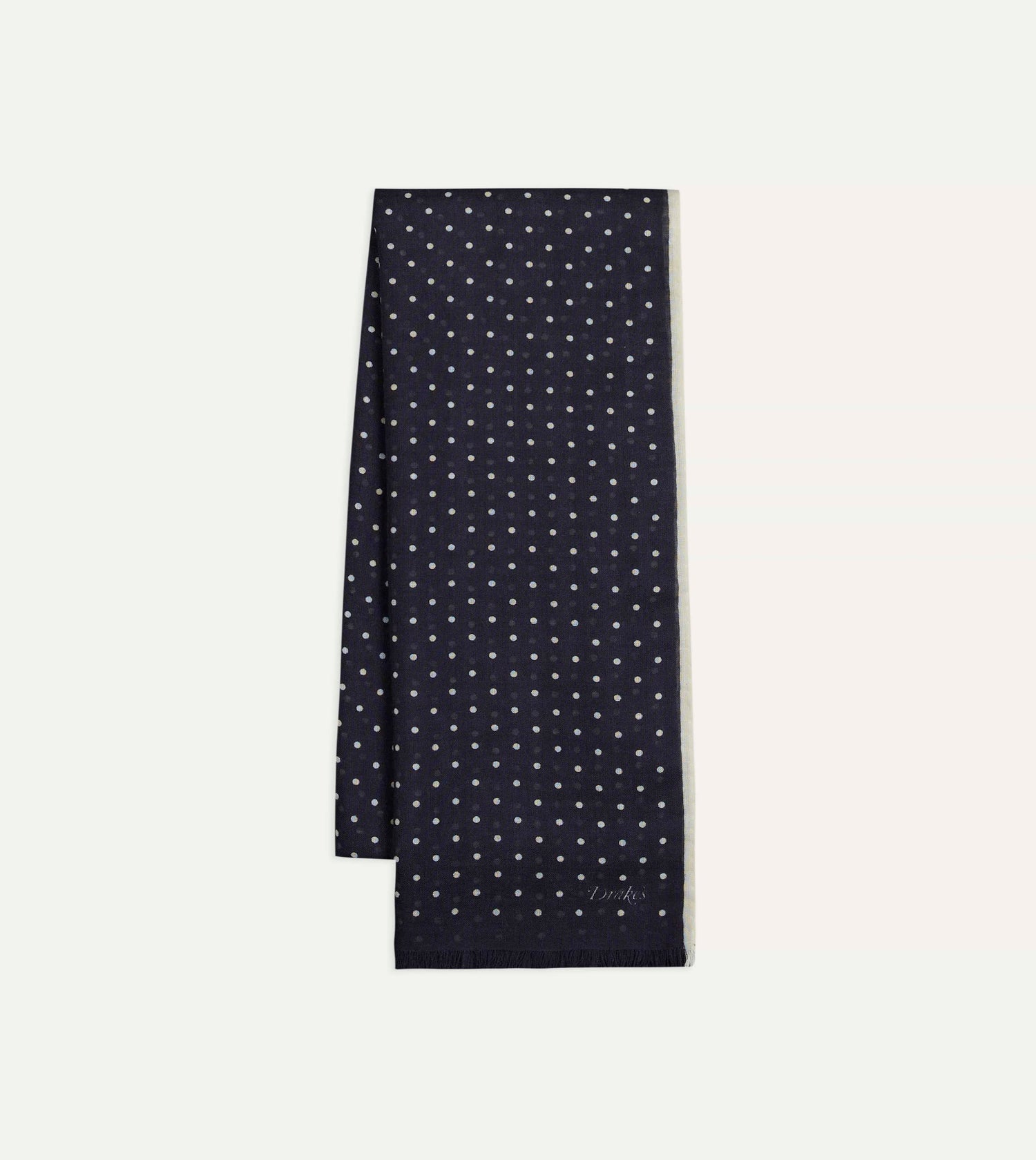Drake's Polka Dot Shoestring Wool-Silk Scarf / Navy