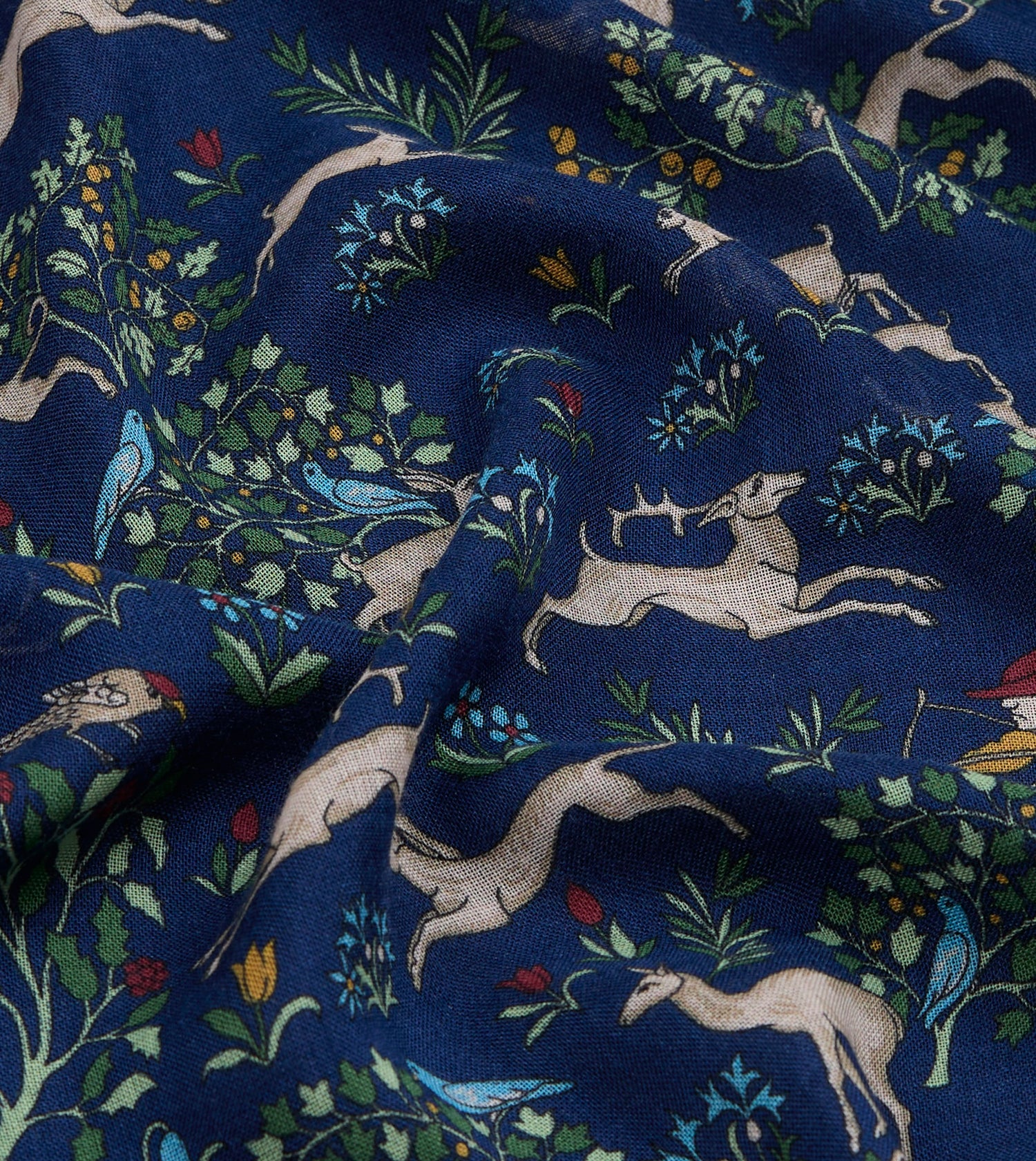 Drake's Archival Animals Wool-Silk Scarf / Navy & Blue