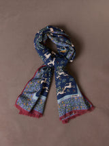 Drake's Archival Animals Wool-Silk Scarf / Navy & Blue
