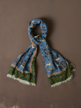 Drake's Archival Animals Wool-Silk Scarf / Blue & Olive