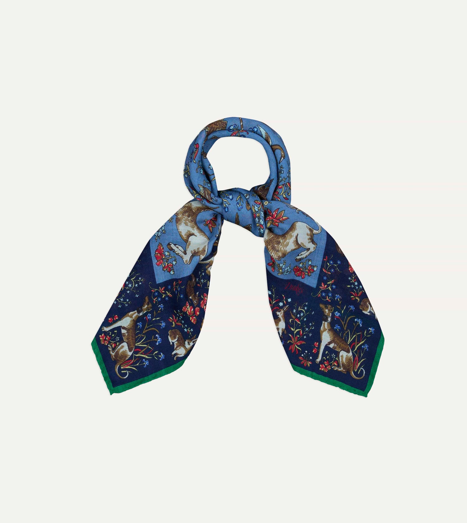 Drake's Unicorn Print Wool-Silk Bandana / Navy