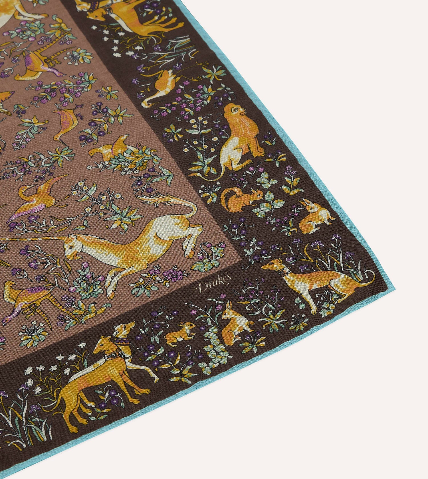 Drake's Unicorn Print Wool-Silk Bandana / Brown