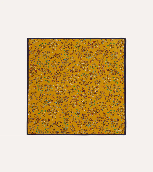 Drake's Floral Print Silk Pocket Square / Yellow