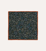 Drake's Floral Print Silk Pocket Square / Green