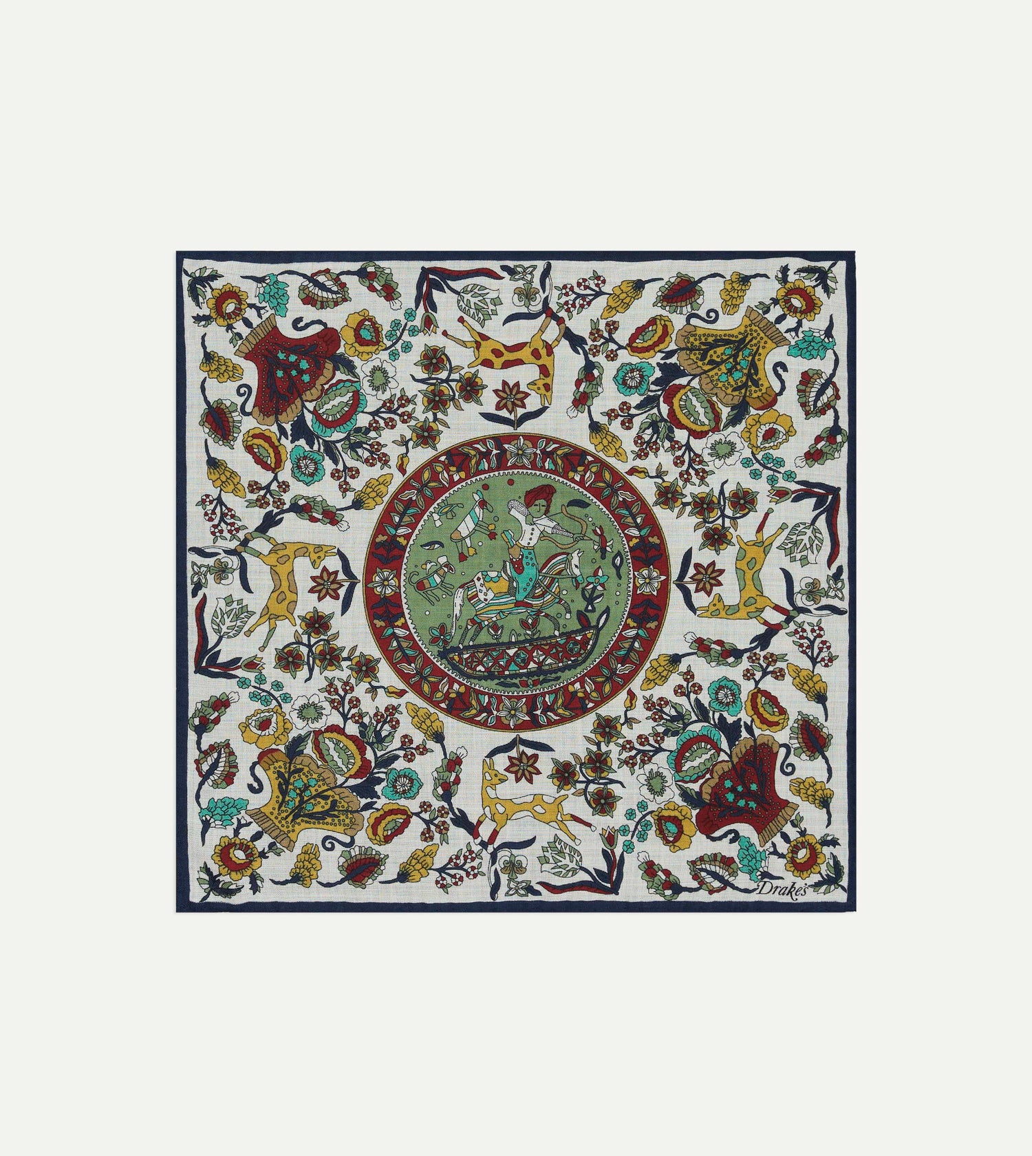 Drake's Folk Rider Wool-Silk Pocket Square / Ecru
