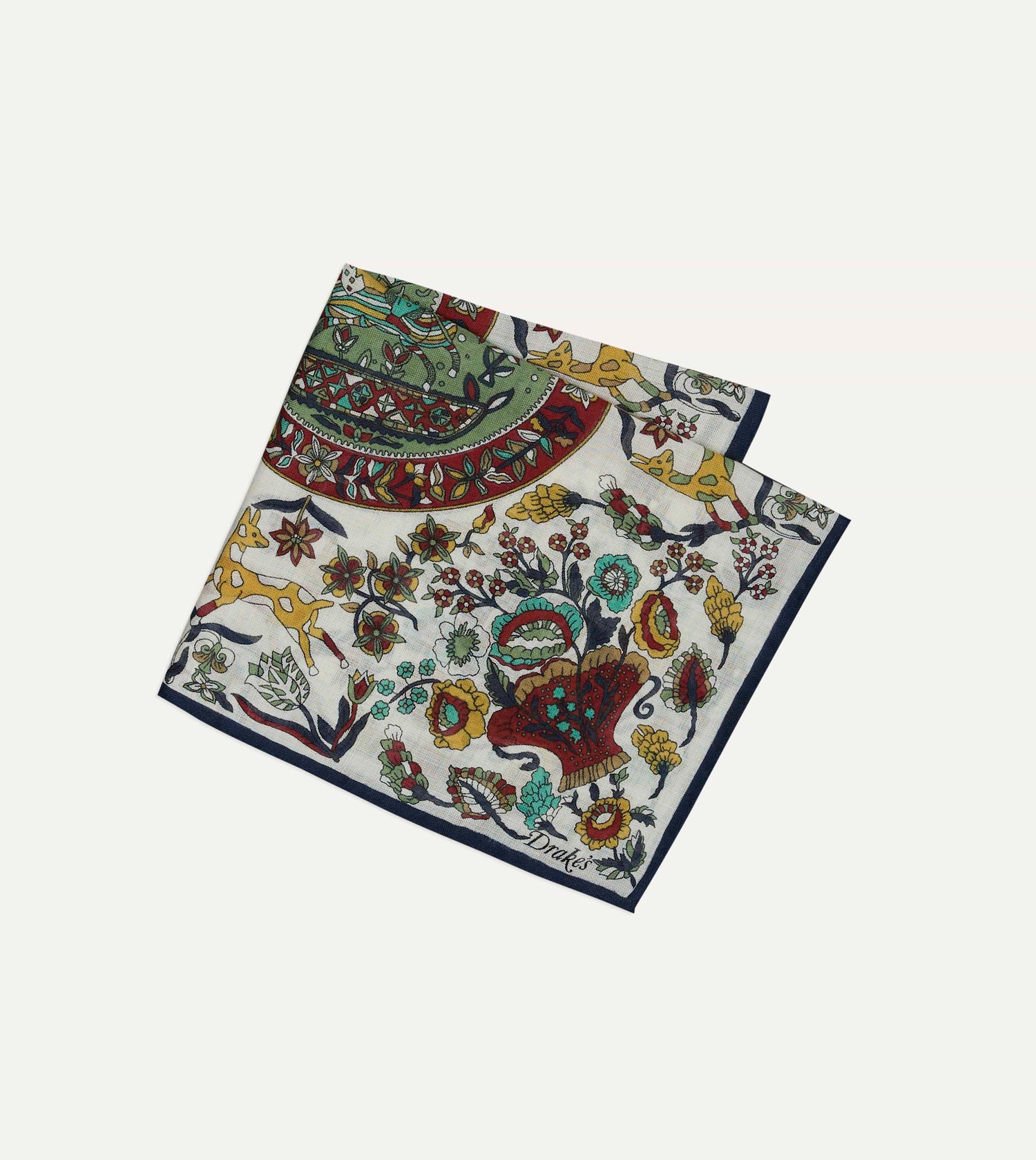 Drake's Folk Rider Wool-Silk Pocket Square / Ecru