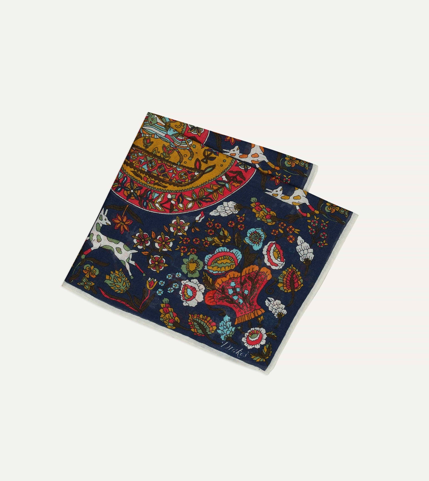 Drake's Folk Rider Wool-Silk Pocket Square / Navy