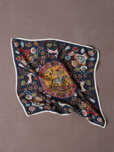 Drake's Folk Rider Wool-Silk Pocket Square / Navy