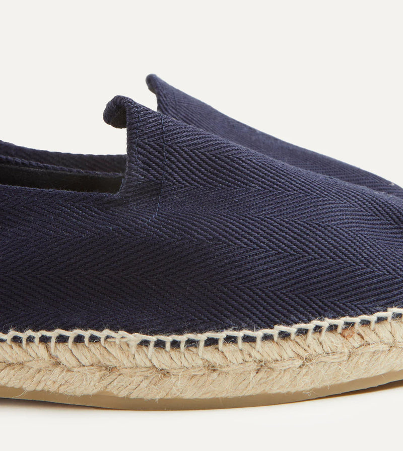 Drake's Cotton Herringbone Espadrilles / Navy