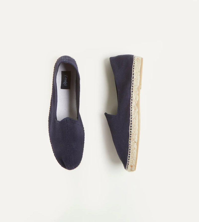 Drake's Cotton Herringbone Espadrilles / Navy