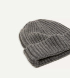 Drake's Cashmere Ribbed Knit Beanie / Mid Grey