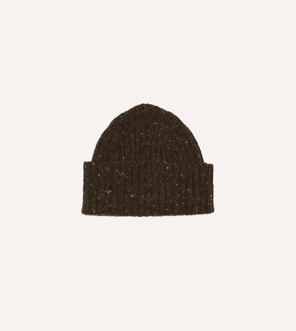 Drake's Donegal Ribbed Knit Beanie / Caragh Brown