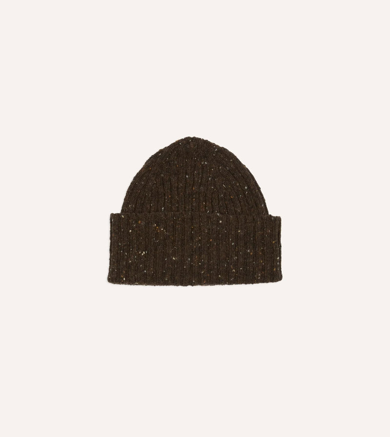 Drake's Donegal Ribbed Knit Beanie / Caragh Brown