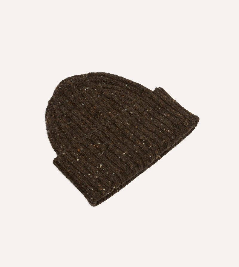 Drake's Donegal Ribbed Knit Beanie / Caragh Brown