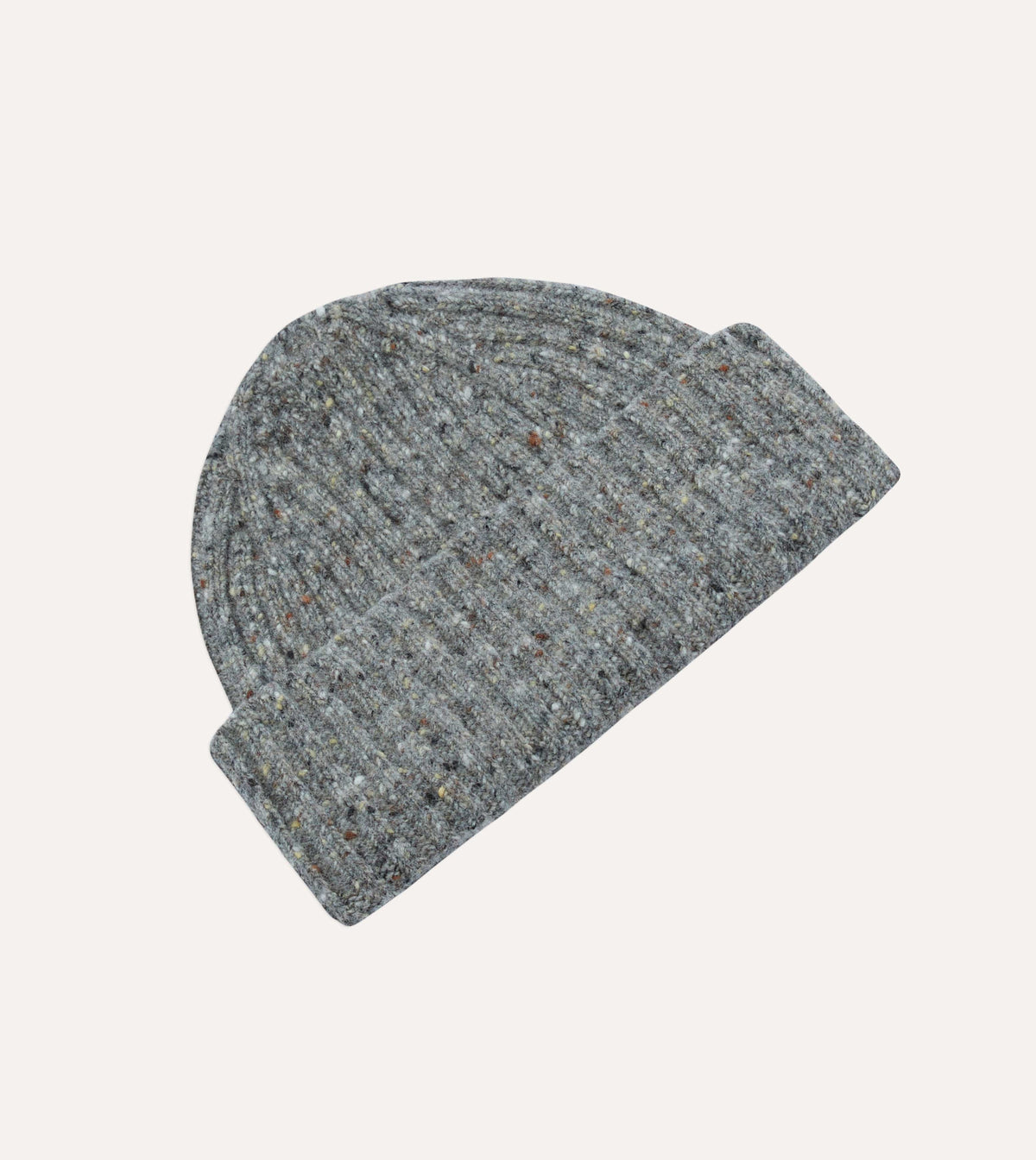 Drake's Merino Wool Ribbed Donegal Beanie / Ramor Grey