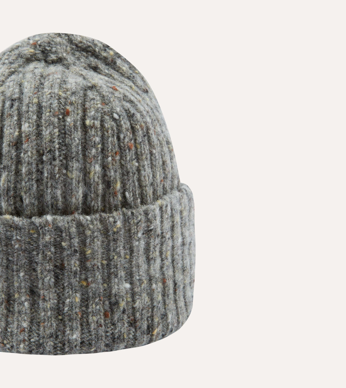 Drake's Merino Wool Ribbed Donegal Beanie / Ramor Grey