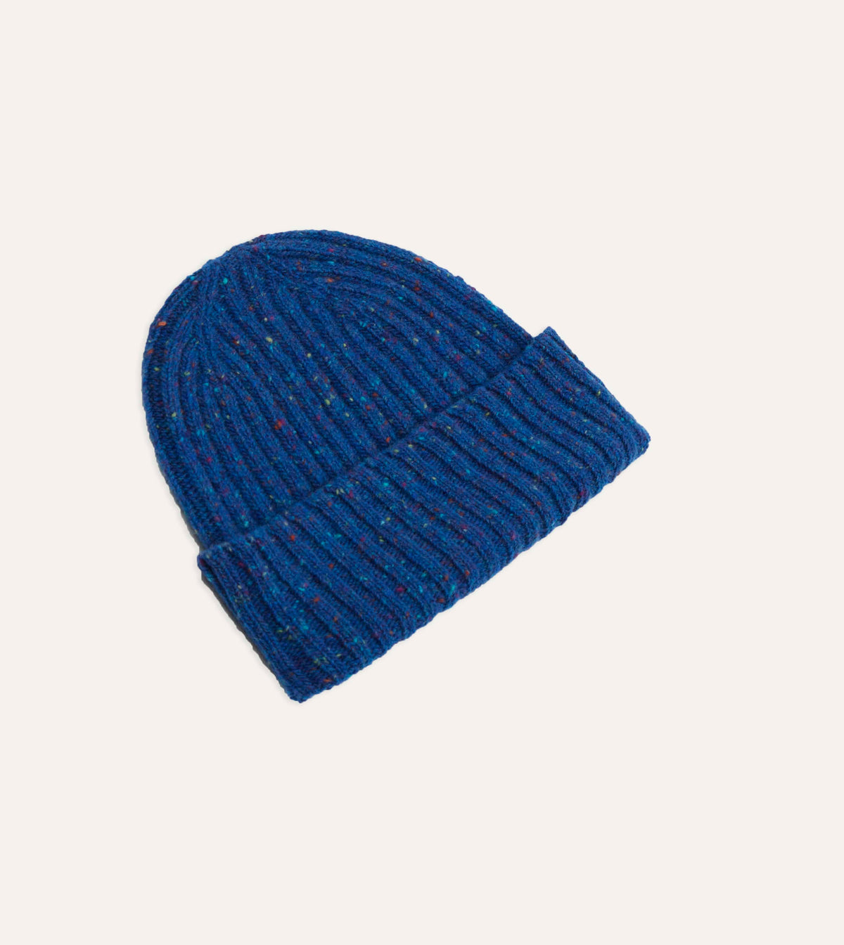 Drake's Donegal Ribbed Knit Beanie / Deep Blue