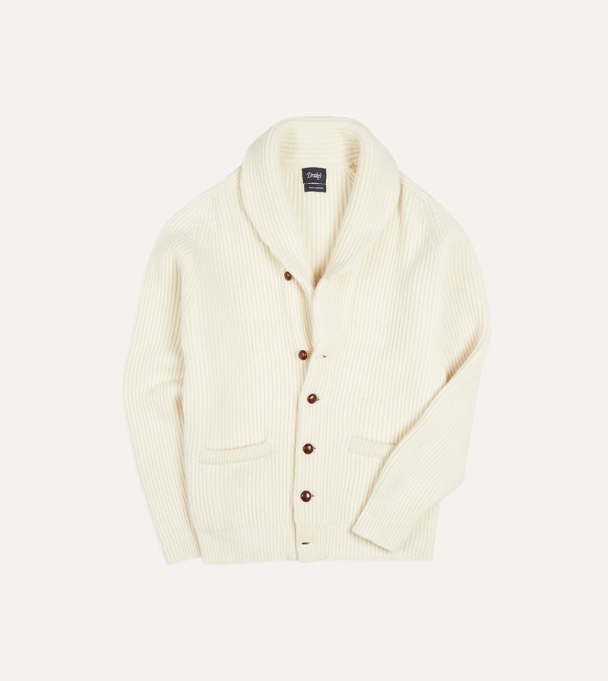 Drake's Lambswool Shawl Collar Cardigan / Ecru