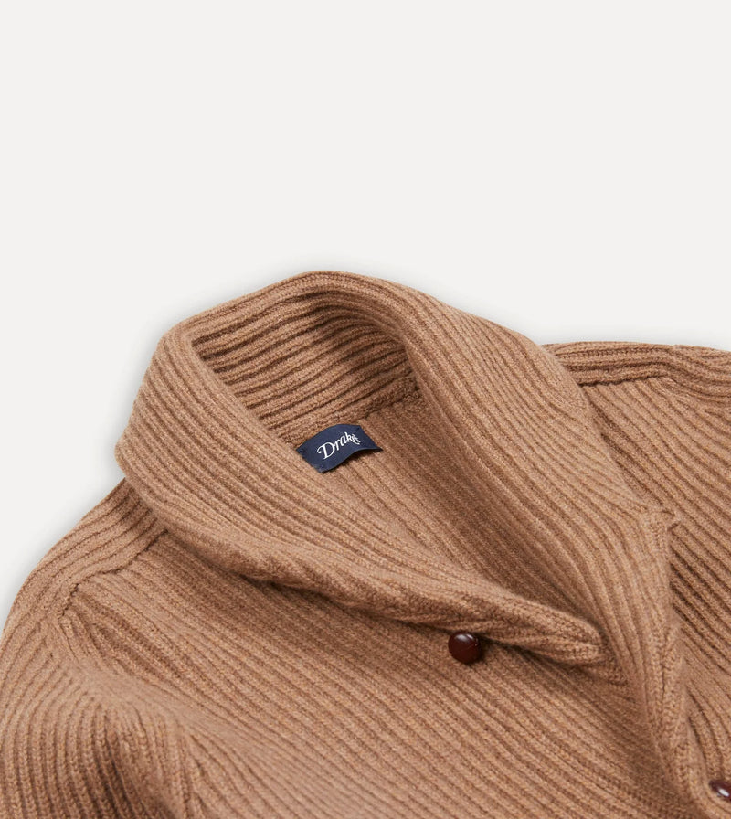 Drake's Lambswool Shawl Collar Cardigan / Camel