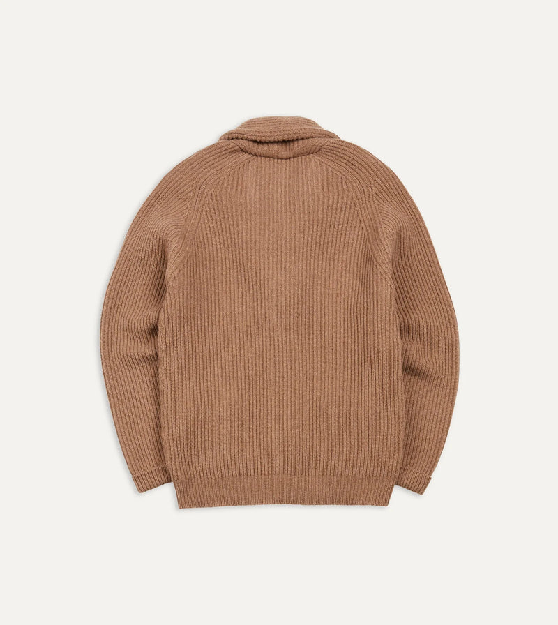 Drake's Lambswool Shawl Collar Cardigan / Camel