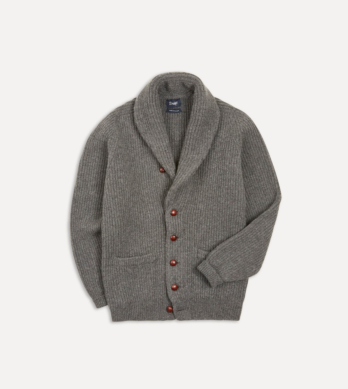 Drake's Lambswool Shawl Collar Cardigan / Grey