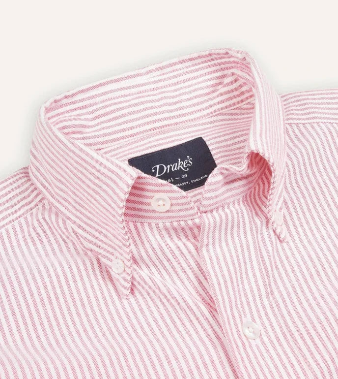 Drake's Oxford Button-Down Ticking Stripe Shirt / Pink