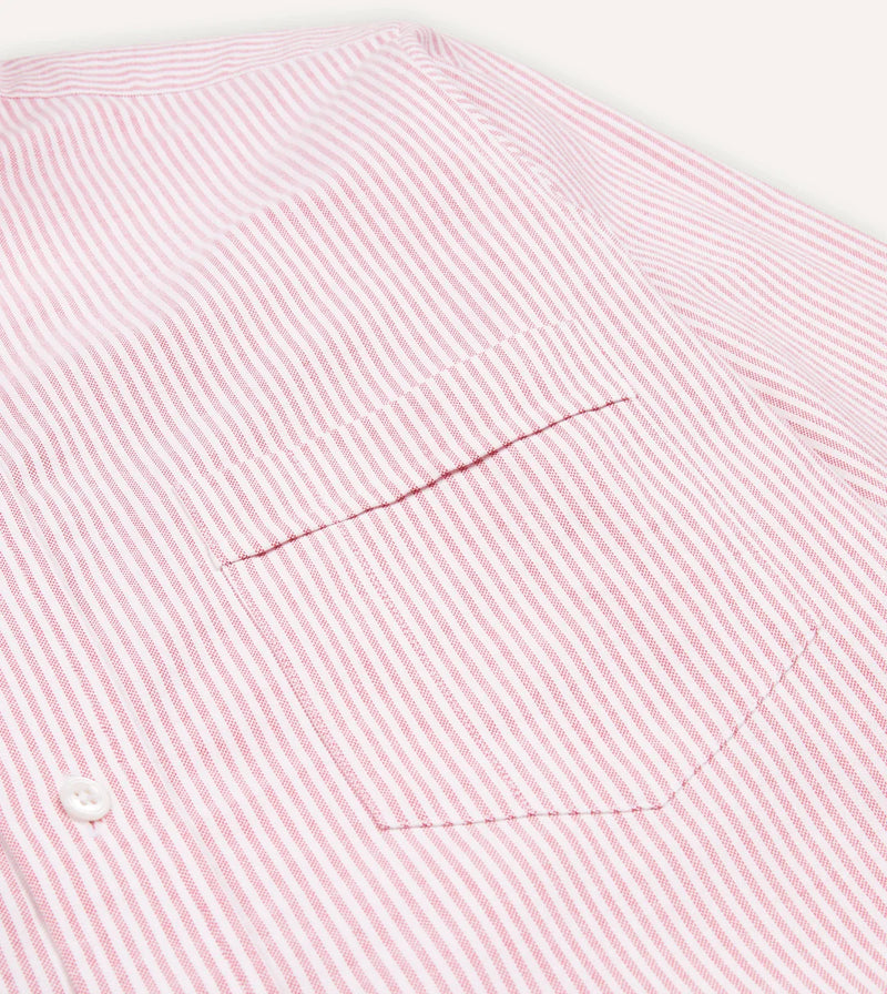 Drake's Oxford Button-Down Ticking Stripe Shirt / Pink