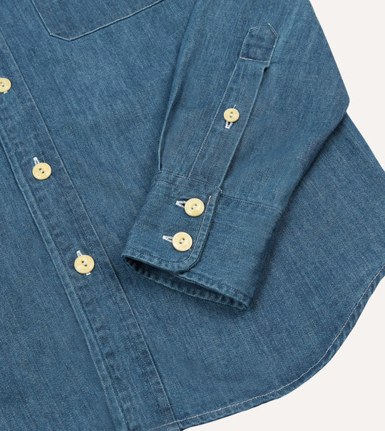 Drake's Denim Two-Pocket Western Shirt / Stone Wash