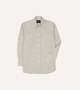 Drake's Stripe Cotton Two-Pocket Western Shirt / Ecru