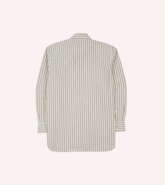 Drake's Stripe Cotton Two-Pocket Western Shirt / Ecru