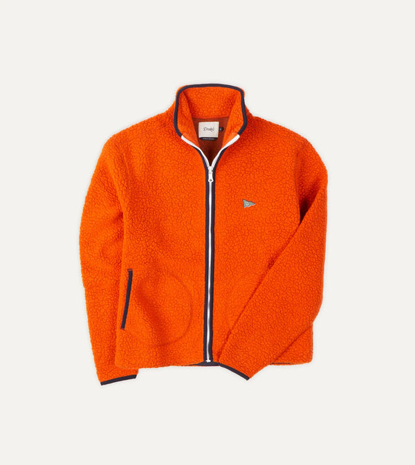 Drake's Boucle Wool Zip Fleece Jacket / Orange