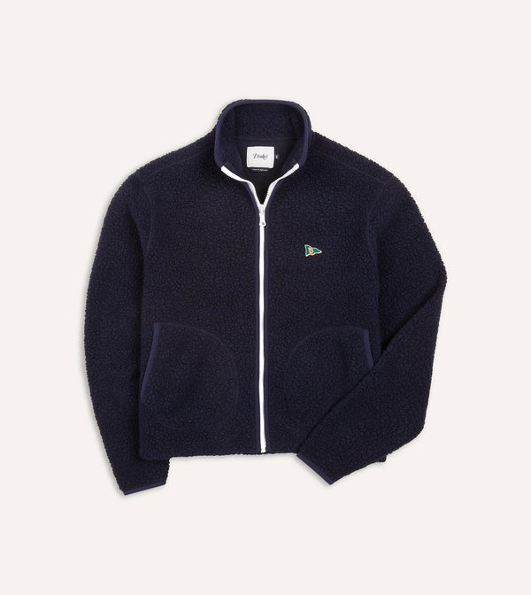 Drake's Boucle Wool Zip Fleece Jacket / Navy