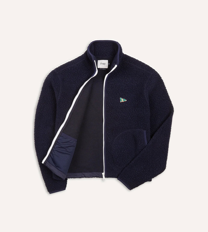 Drake's Boucle Wool Zip Fleece Jacket / Navy
