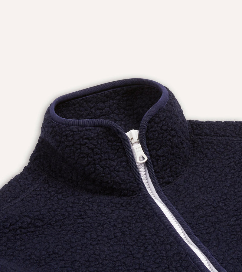 Drake's Boucle Wool Zip Fleece Jacket / Navy
