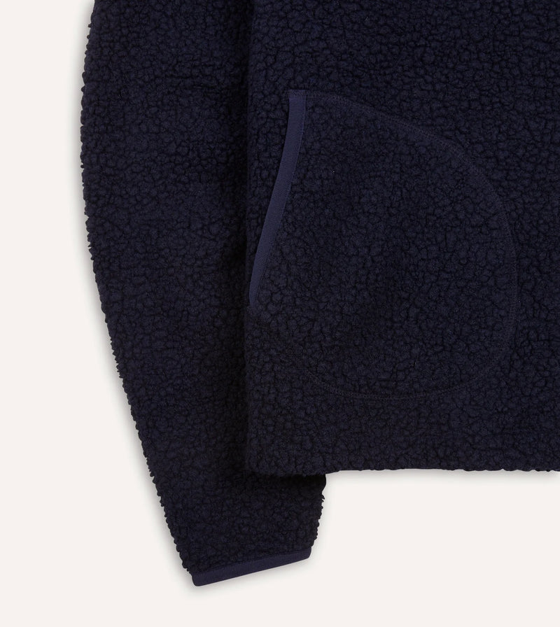 Drake's Boucle Wool Zip Fleece Jacket / Navy