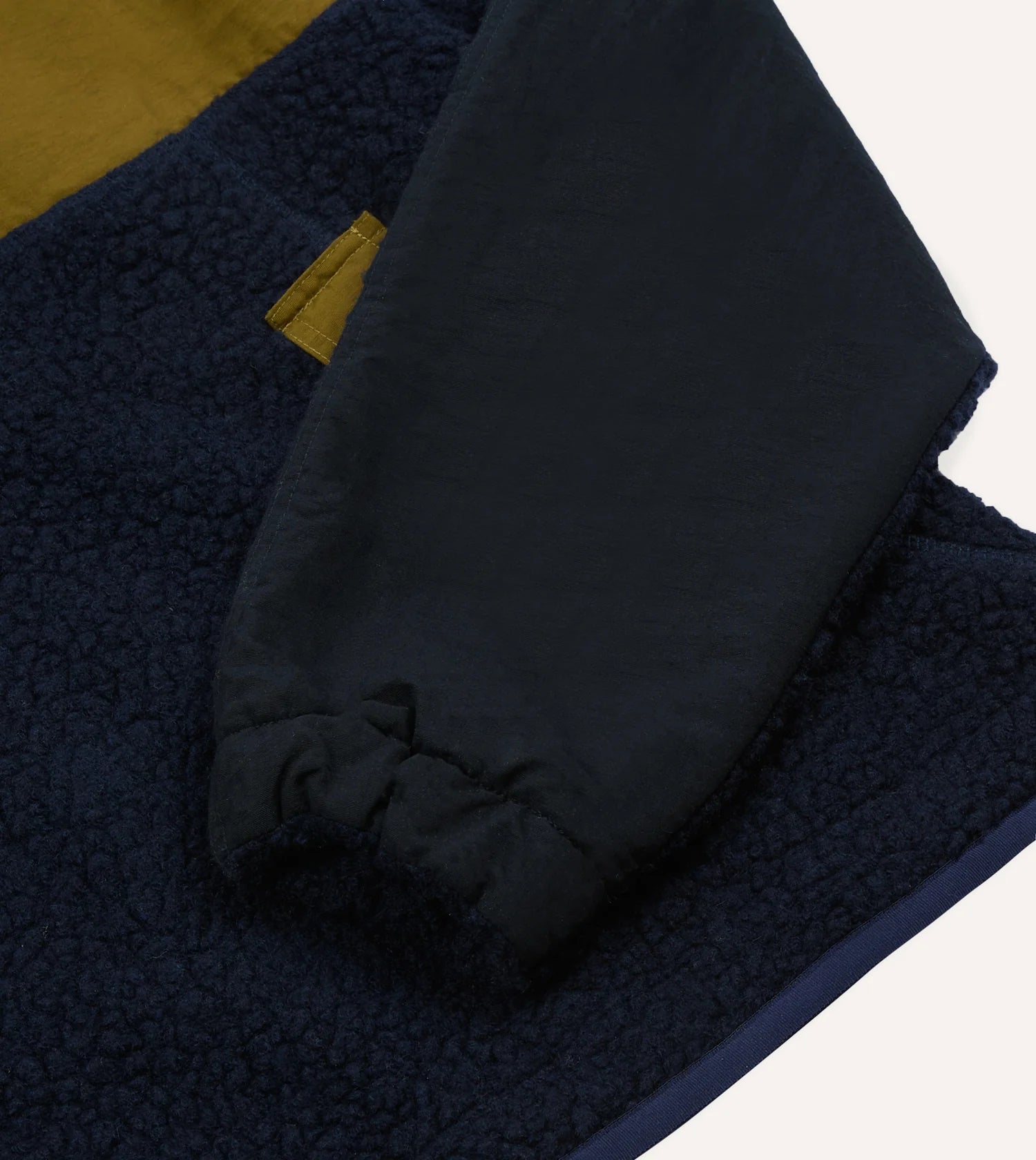 Drake's Boucle Wool Half-Zip Fleece Jacket / Navy, Ecru & Khaki