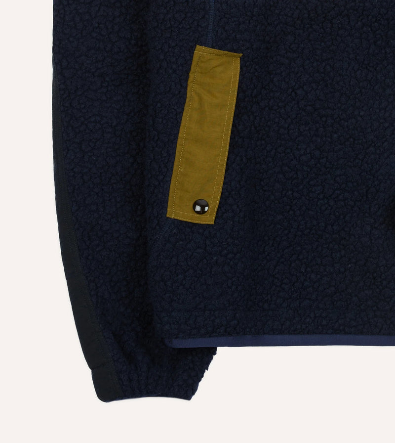 Drake's Boucle Wool Half-Zip Fleece Jacket / Navy, Ecru & Khaki