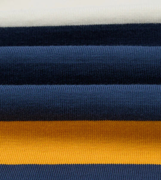 Drake's Stripe Cotton Quarter Zip Rugby Shirt / Navy & Yellow